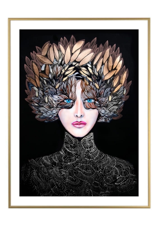 Lady Gorudo Copper 50x70 cm, białe passe-partout 5 cm, rama złota 60x80 cm.jpg