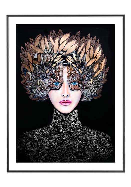 Lady Gorudo Copper 50x70 cm, białe passe-partout 5 cm, rama czarna 60x80 cm.jpg