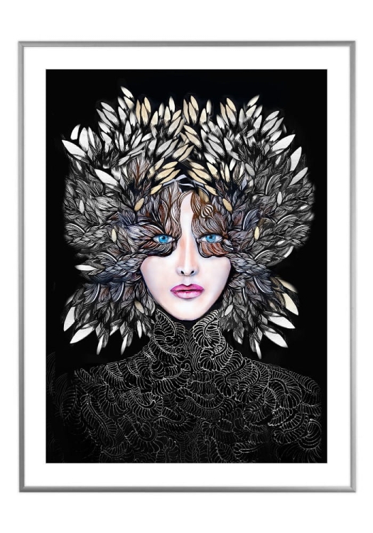 Lady Gorudo Silver 50x70 cm, białe passe-partout 5 cm, rama srebrna 60x80 cm.jpg