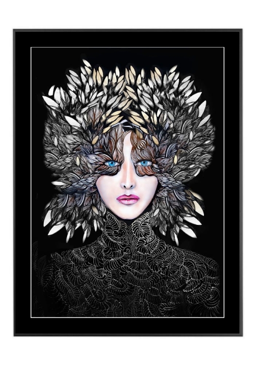 Lady Gorudo Silver 50x70 cm, passe-partout czarne 5 cm, rama czarna 60x80 cm.jpg