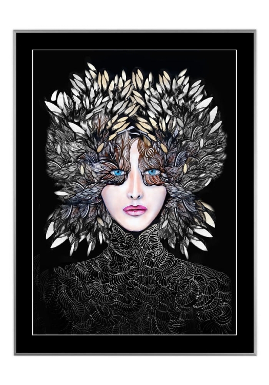 Lady Gorudo Silver 50x70 cm, passe-partout czarne 5 cm, rama srebrna 60x80 cm.jpg