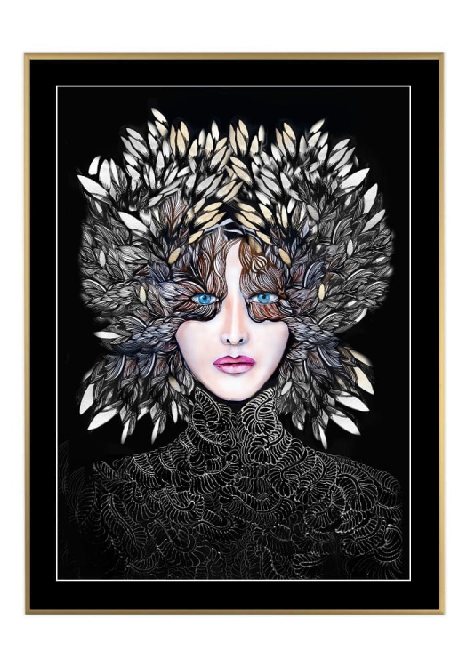 Lady Gorudo Silver 50x70 cm, passe-partout czarne 5 cm, rama złota 60x80 cm.jpg