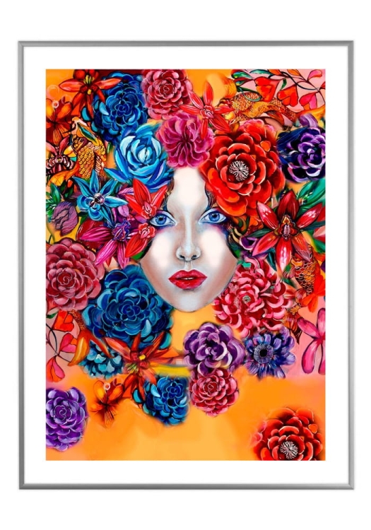 Orange Raj 50x70 cm, białe passe-partout 5 cm, rama srebrna 60x80 cm.jpg