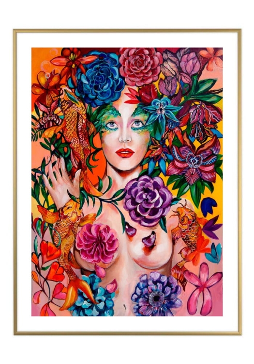 Raj Utracony Ryby 50x70 cm, białe passe-partout 5 cm, rama złota 60x80 cm.jpg