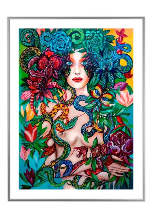 Raj Utracony Węże 50x70 cm, białe passe-partout 5 cm, rama srebrna 60x80 cm.jpg