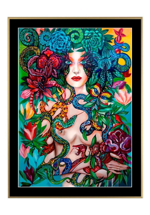 Raj Utracony Węże 50x70 cm, passe-partout czarne 5 cm, rama złota 60x80 cm.jpg
