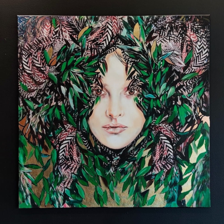 Ririva Gold, 80x80 cm, technika mieszana, Maggie Piu, black wall.jpg