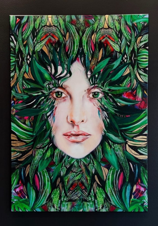 Medusa Freewolna Zielona II, 70x100 cm, technika mieszana, black wall.jpg