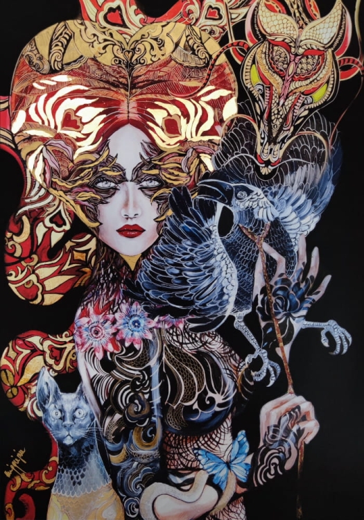 Geisha Karasu II, plakat zdobiony, Maggie Piu.jpg