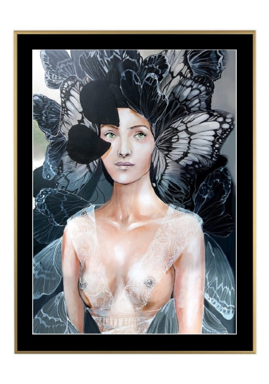 Freewolna Butterfly, 50x70 cm, czarne passe-partout 5 cm, rama złota 60x80 cm.jpg