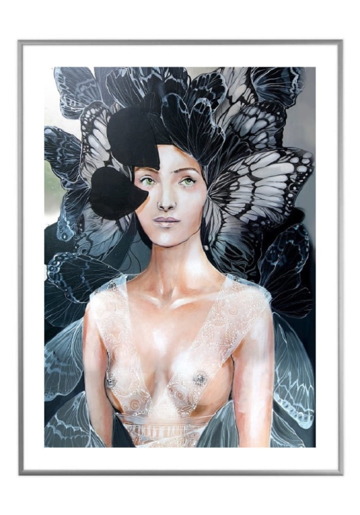 Freewolna Butterfly, 50x70 cm, białe passe-partout 5 cm, rama srebrna 60x80 cm.jpg