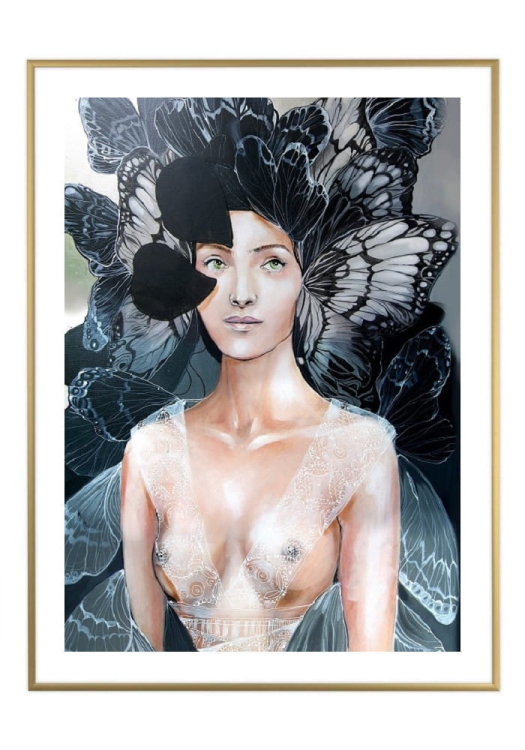 Freewolna Butterfly, 50x70 cm, białe passe-partout 5 cm, rama złota 60x80 cm.jpg