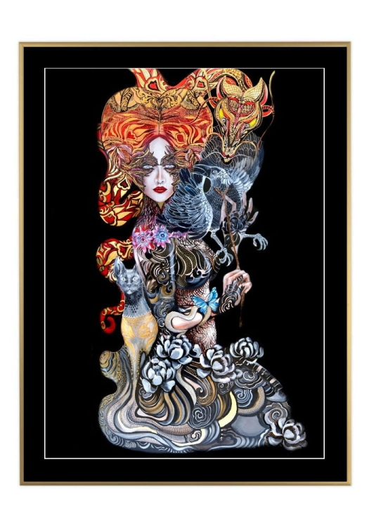 Geisha Karasu I, 50x70 cm, czarne passe-partout 5 cm, rama złota 60x80 cm.jpg