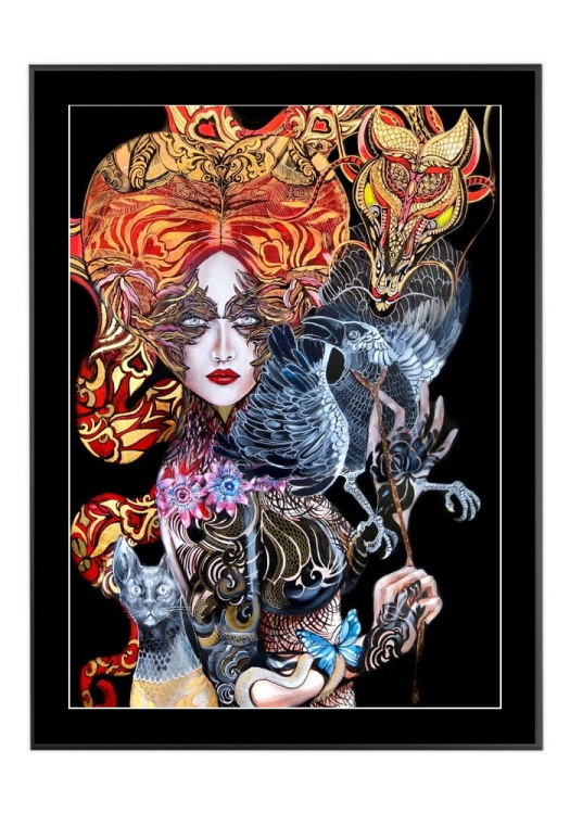 Geisha Karasu II, 50x70 cm, czarne passe-partout 5 cm, rama czarna 60x80 cm.jpg