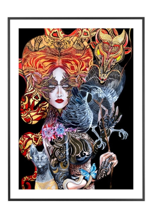 Geisha Karasu II, 50x70 cm, białe passe-partout 5 cm, rama czarna 60x80 cm.jpg