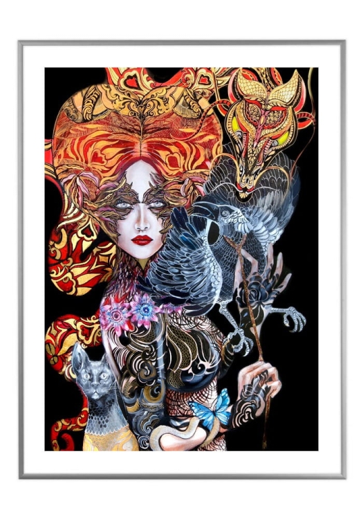 Geisha Karasu II, 50x70 cm, białe passe-partout 5 cm, rama srebrna 60x80 cm.jpg