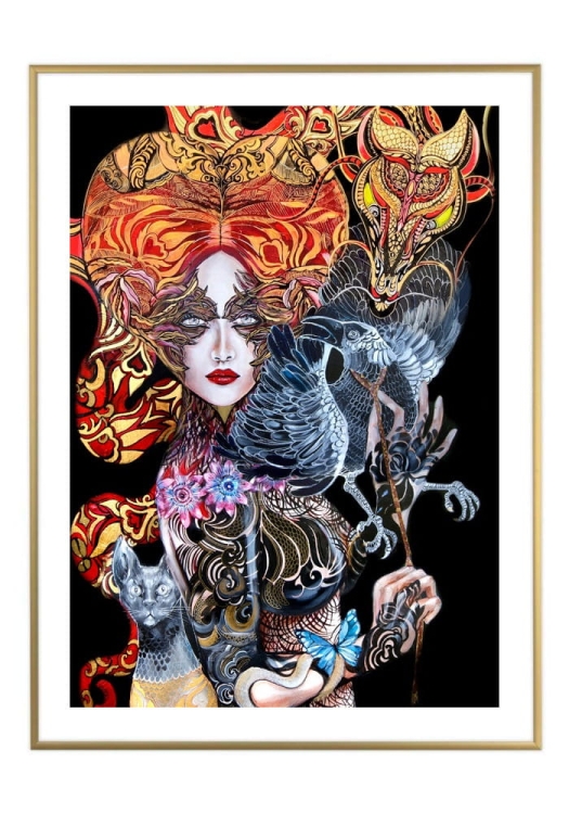 Geisha Karasu II, 50x70 cm, białe passe-partout 5 cm, rama złota 60x80 cm.jpg