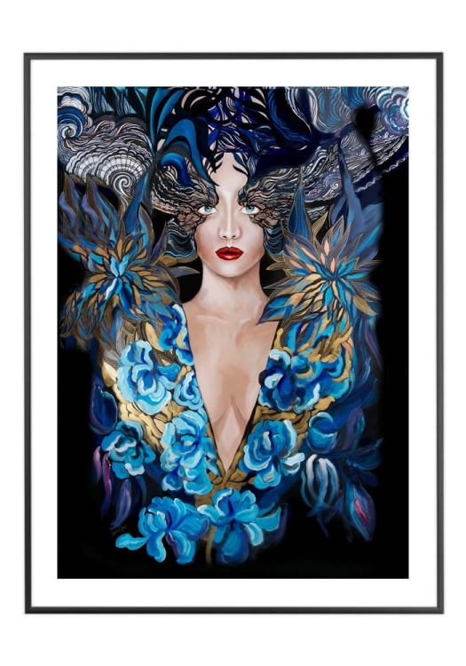 Goldiva Szafiro, 50x70 cm, białe passe-partout 5 cm, rama czarna 60x80 cm.jpg