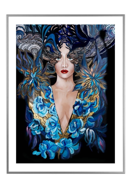 Goldiva Szafiro, 50x70 cm, białe passe-partout 5 cm, rama srebrna 60x80 cm.jpg