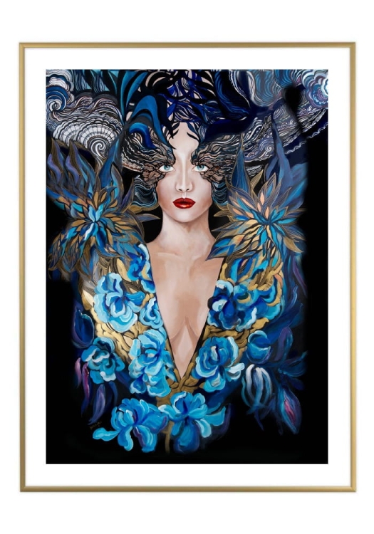 Goldiva Szafiro, 50x70 cm, białe passe-partout 5 cm, rama złota 60x80 cm.jpg