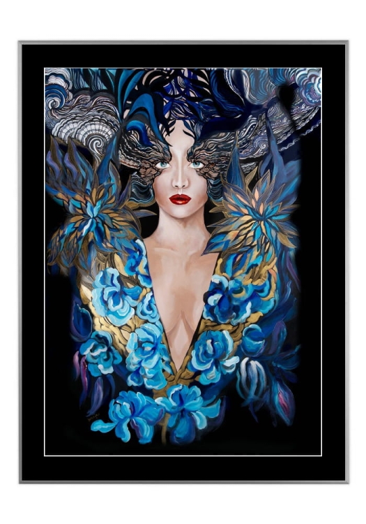 Goldiva Szafiro, 50x70 cm, czarne passe-partout 5 cm, rama srebrna 60x80 cm.jpg