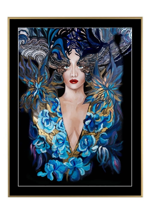Goldiva Szafiro, 50x70 cm, czarne passe-partout 5 cm, rama złota 60x80 cm.jpg