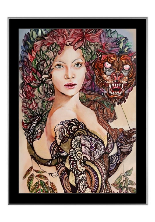 Każdy ma swojego ukrytego tygrysa, 50x70 cm, czarne passe-partout 5 cm, rama srebrna 60x80 cm.jpg