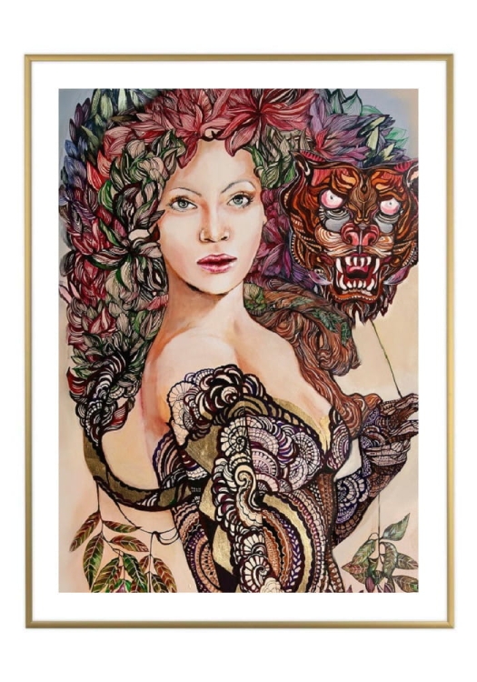 Każdy ma swojego ukrytego tygrysa, 50x70 cm, białe passe-partout 5 cm, rama złota 60x80 cm.jpg