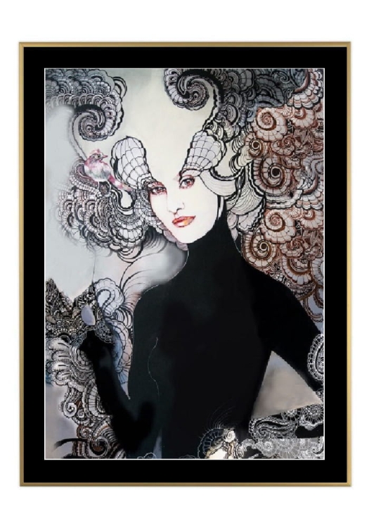 Lady Black, 50x70 cm, czarne passe-partout 5 cm, rama złota 60x80 cm.jpg