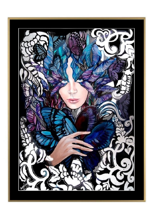 Lady Cho, 50x70 cm, czarne passe-partout 5 cm, rama złota 60x80 cm.jpg