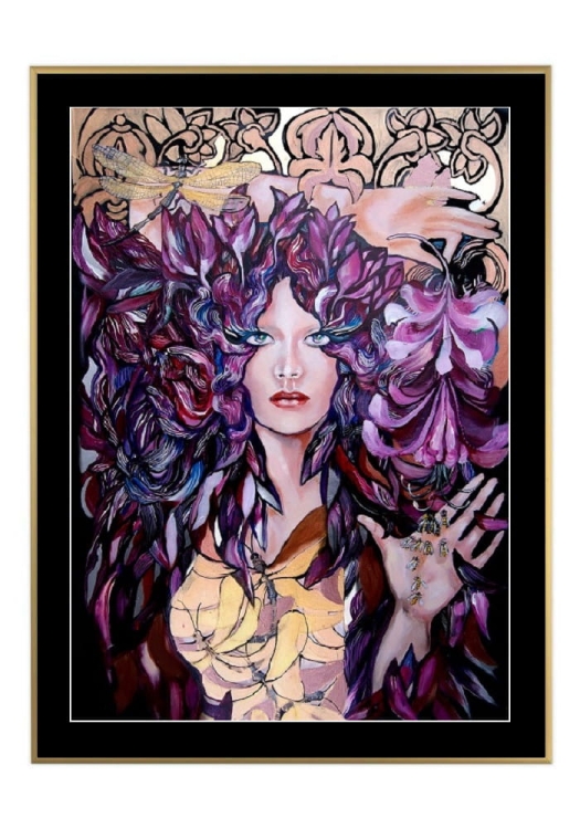 Lady Tonbo, 50x70 cm, czarne passe-partout 5 cm, rama złota 60x80 cm.jpg