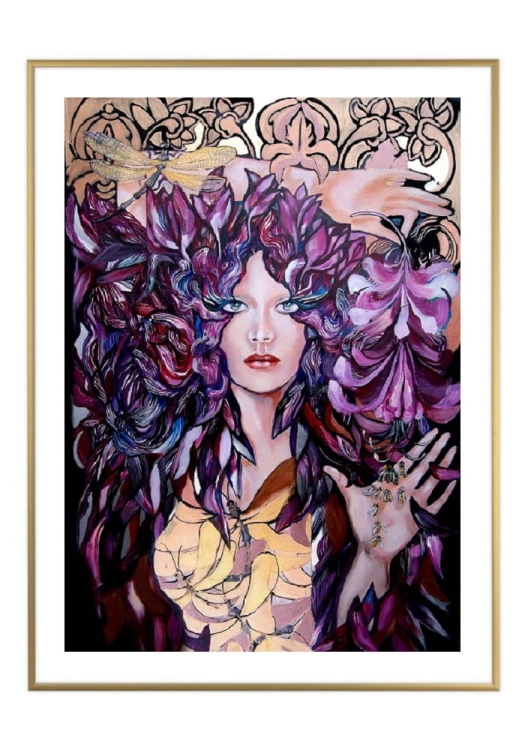 Lady Tonbo, 50x70 cm, białe passe-partout 5 cm, rama złota 60x80 cm.jpg