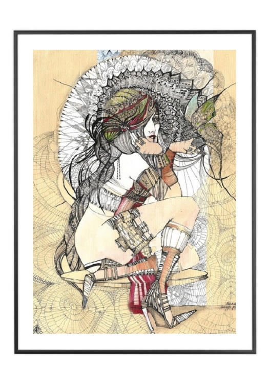 plakat Madame Butterfly Rysunki, 50x70 cm, białe passe-partout 5 cm, rama czarna 60x80 cm.jpg