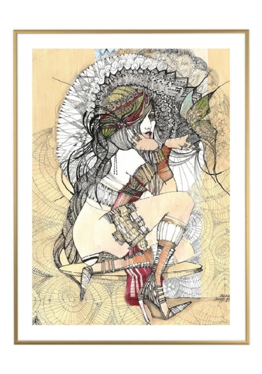 plakat Madame Butterfly Rysunki, 50x70 cm, białe passe-partout 5 cm, rama złota 60x80 cm.jpg