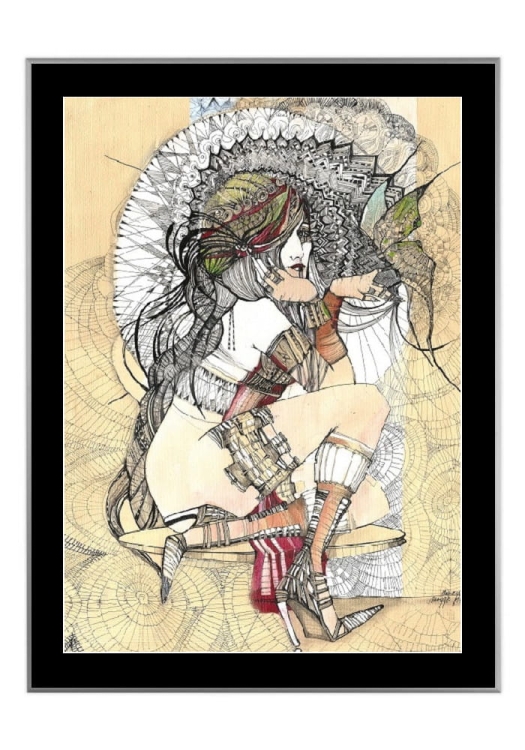 plakat Madame Butterfly Rysunki, 50x70 cm, czarne passe-partout 5 cm, rama srebrna 60x80 cm.jpg