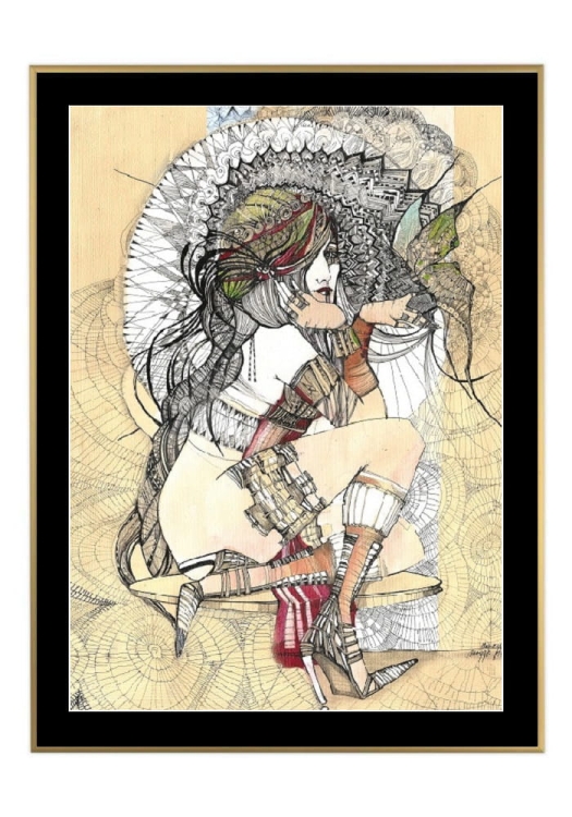 plakat Madame Butterfly Rysunki, 50x70 cm, czarne passe-partout 5 cm, rama złota 60x80 cm.jpg