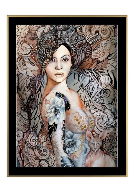 Madame Butterfly Freewolna, 50x70 cm, czarne passe-partout 5 cm, rama złota 60x80 cm.jpg