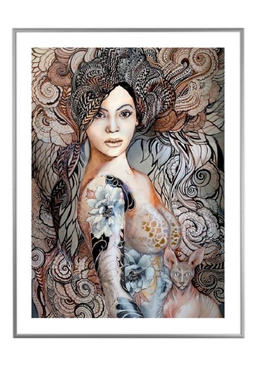 Madame Butterfly Freewolna, 50x70 cm, białe passe-partout 5 cm, rama srebrna 60x80 cm.jpg