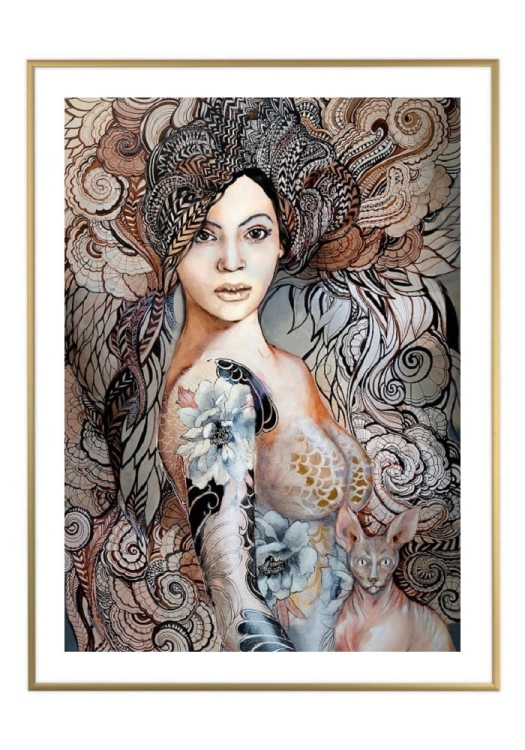 Madame Butterfly Freewolna, 50x70 cm, białe passe-partout 5 cm, rama złota 60x80 cm.jpg