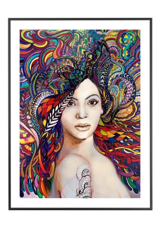 Madame Butterfly Multicolor, 50x70 cm, białe passe-partout 5 cm, rama czarna 60x80 cm.jpg