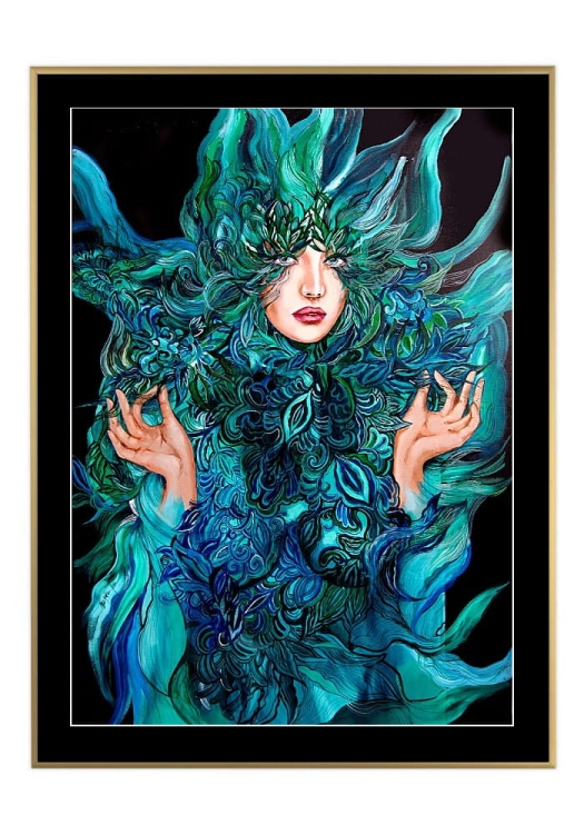 Malachitowa Mayo, 50x70 cm, czarne passe-partout 5 cm, rama złota 60x80 cm.jpg