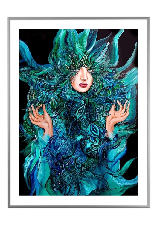 Malachitowa Mayo, 50x70 cm, białe passe-partout 5 cm, rama srebrna 60x80 cm.jpg