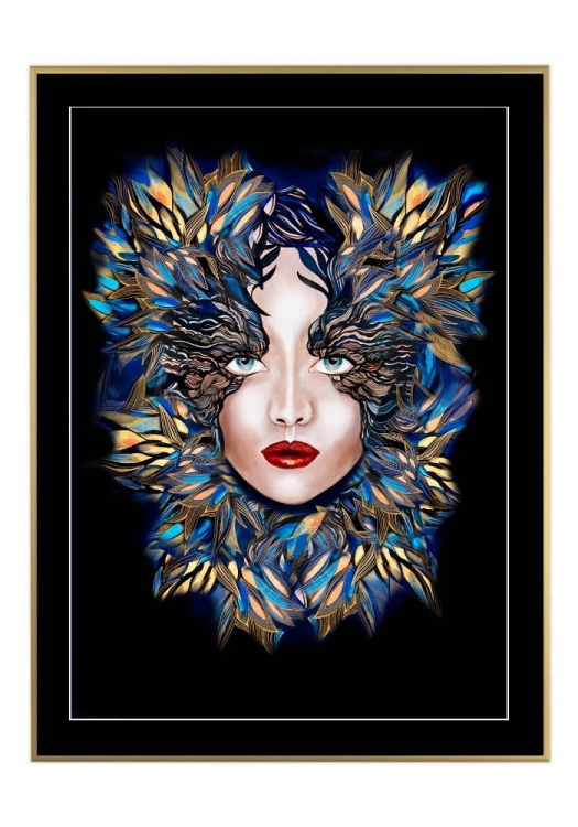 Medusa Szafiro, 50x70 cm, czarne passe-partout 5 cm, rama złota 60x80 cm.jpg