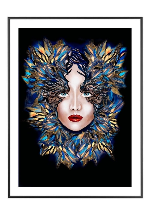 Medusa Szafiro, 50x70 cm, białe passe-partout 5 cm, rama czarna 60x80 cm.jpg