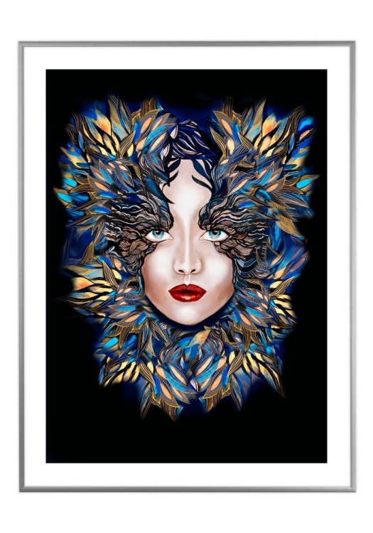 Medusa Szafiro, 50x70 cm, białe passe-partout 5 cm, rama srebrna 60x80 cm.jpg