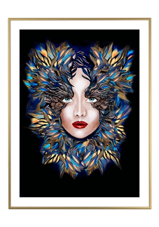 Medusa Szafiro, 50x70 cm, białe passe-partout 5 cm, rama złota 60x80 cm.jpg