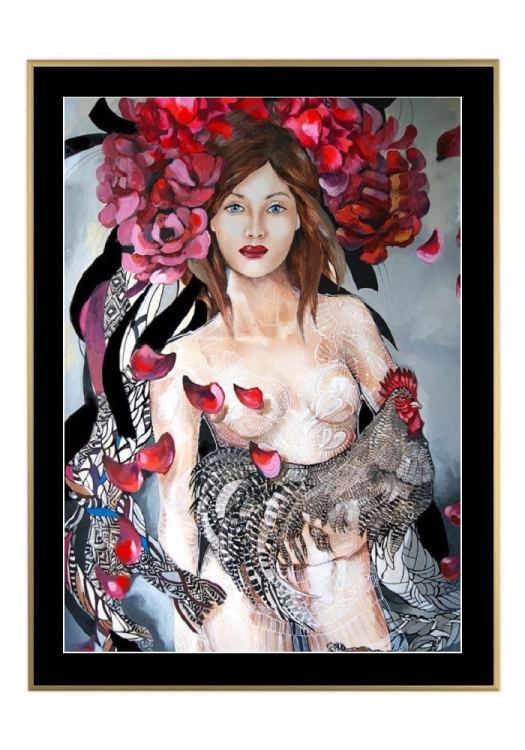 Miała Baba Koguta, 50x70 cm, czarne passe-partout 5 cm, rama złota 60x80 cm.jpg