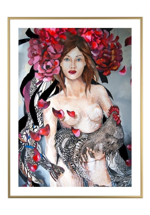 Miała Baba Koguta, 50x70 cm, białe passe-partout 5 cm, rama złota 60x80 cm.jpg