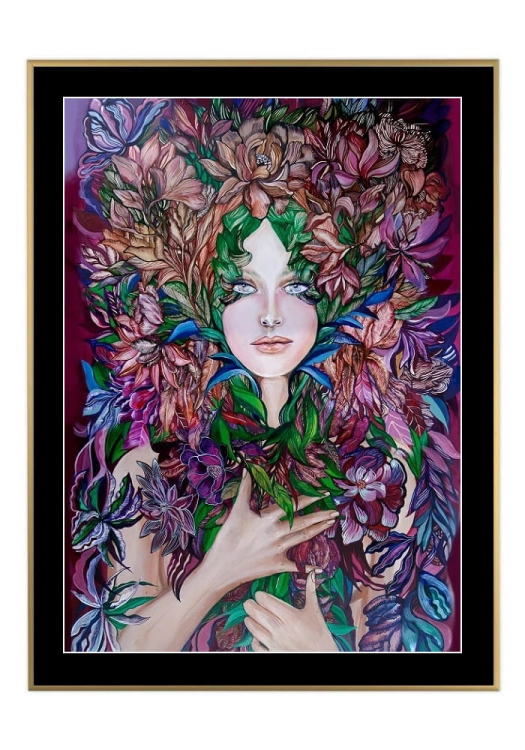 Świtezianka, 50x70 cm, czarne passe-partout 5 cm, rama złota 60x80 cm.jpg