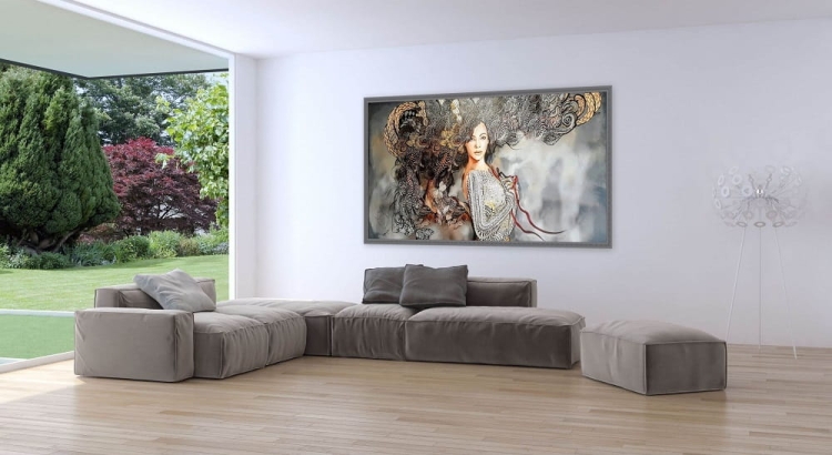 Madame Buterfly, 150x80 cm, obraz Maggie Piu, grey interior.jpg